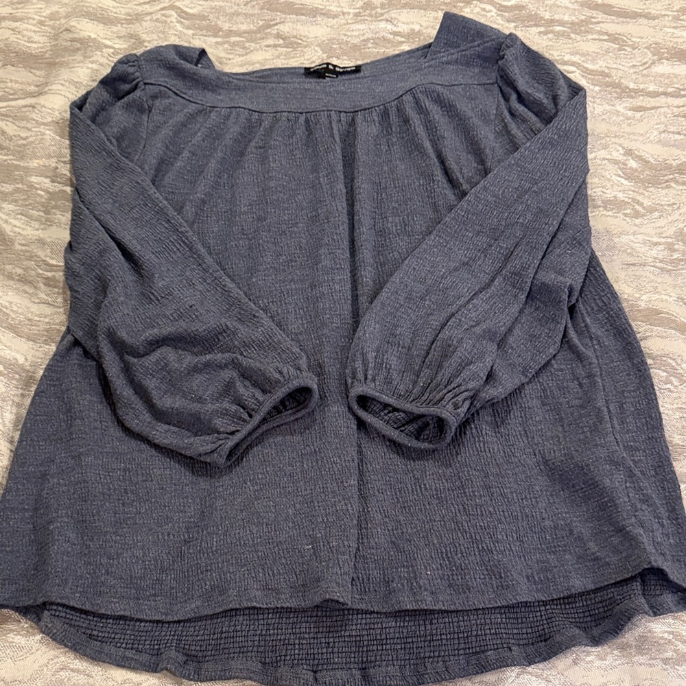 Womens Slate Blue Long Sleeve Peasant Top (medium)